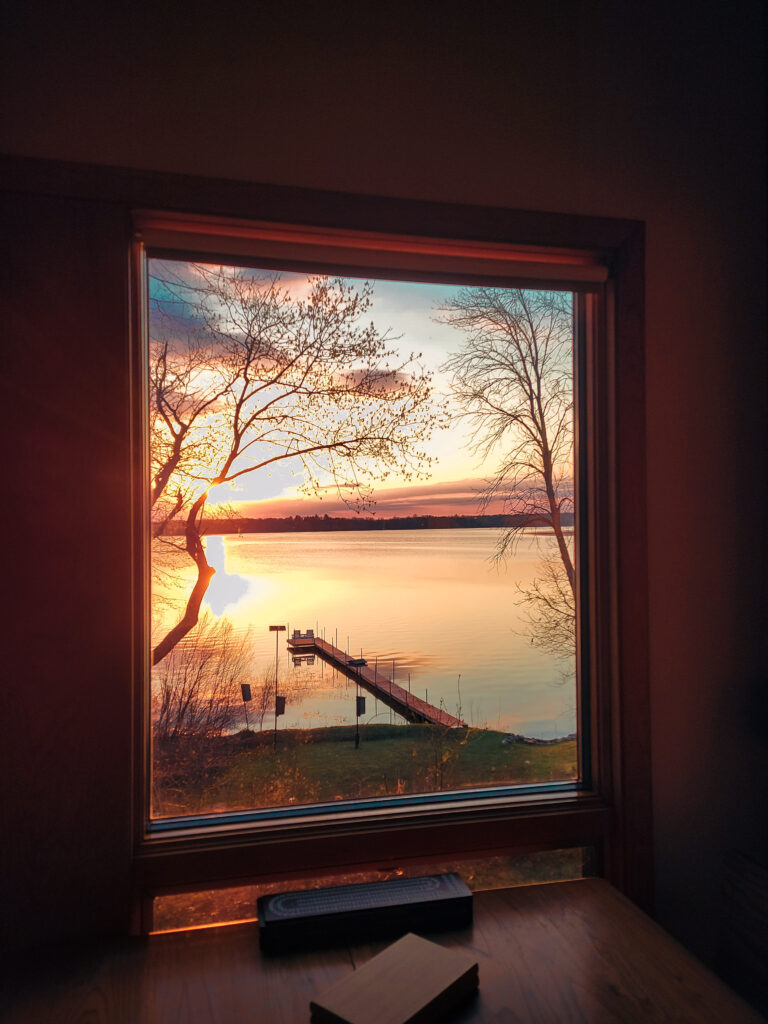 The sunset view from inside the cabin. 